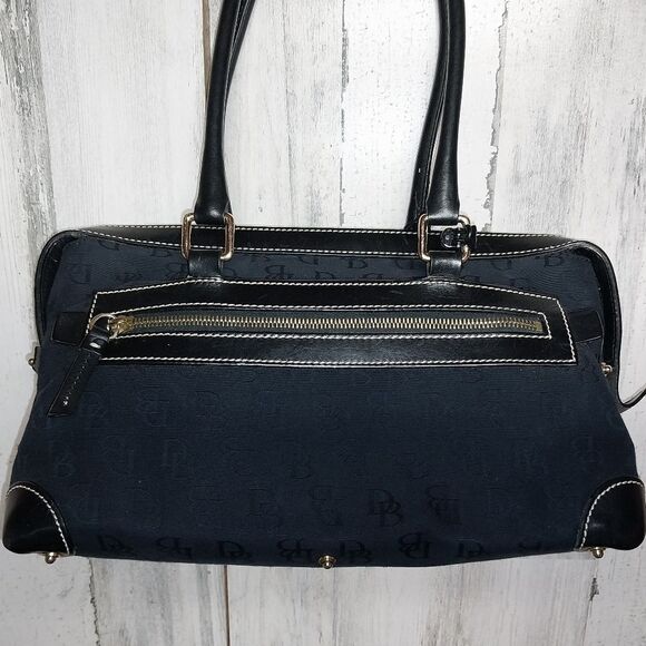 Dooney & Burke Black Signature Logo Satchel Leather and Canvas. - Picture 5 of 12